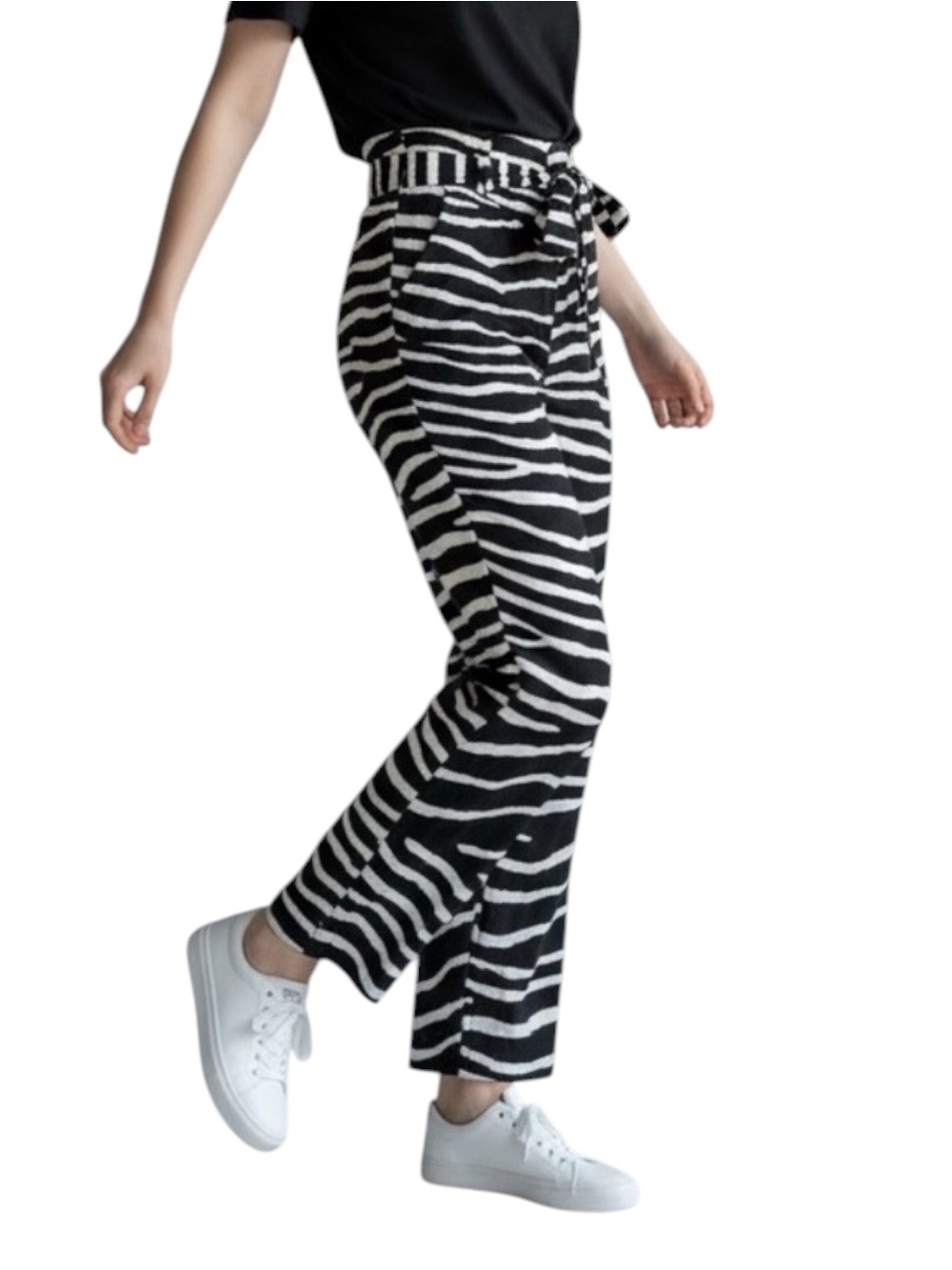 H&M australia, zebra ankle pant, linen blend, ties at waist, size 6